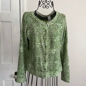 Liz & Co. Green and Cream Knit Sweater